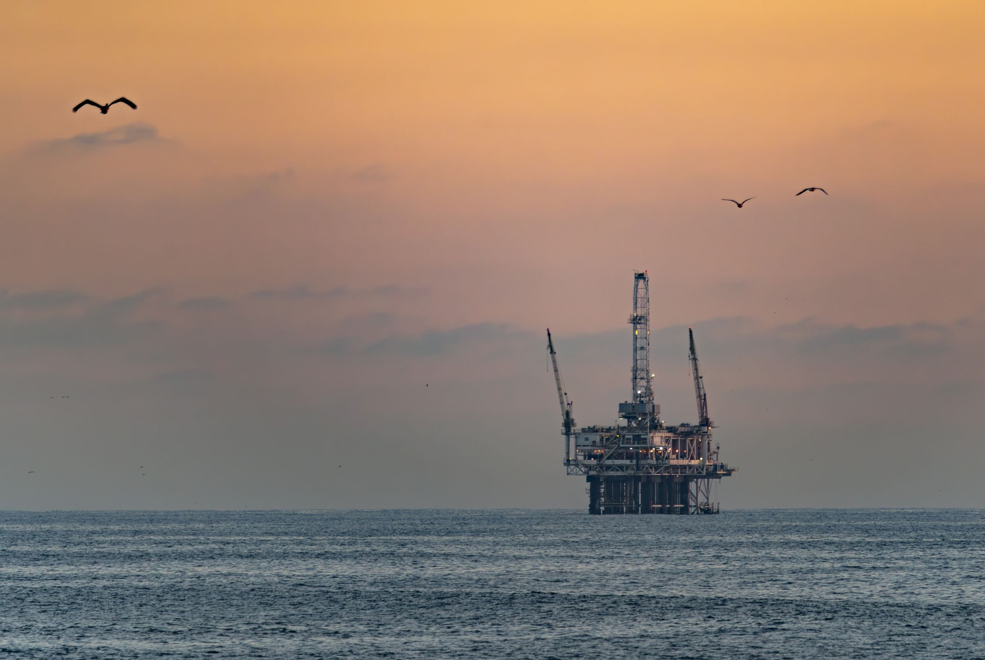 An offshore platform at dusk