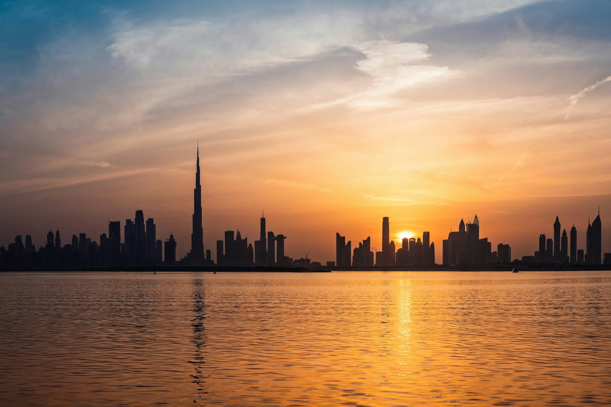 The Dubai skyline at sunset