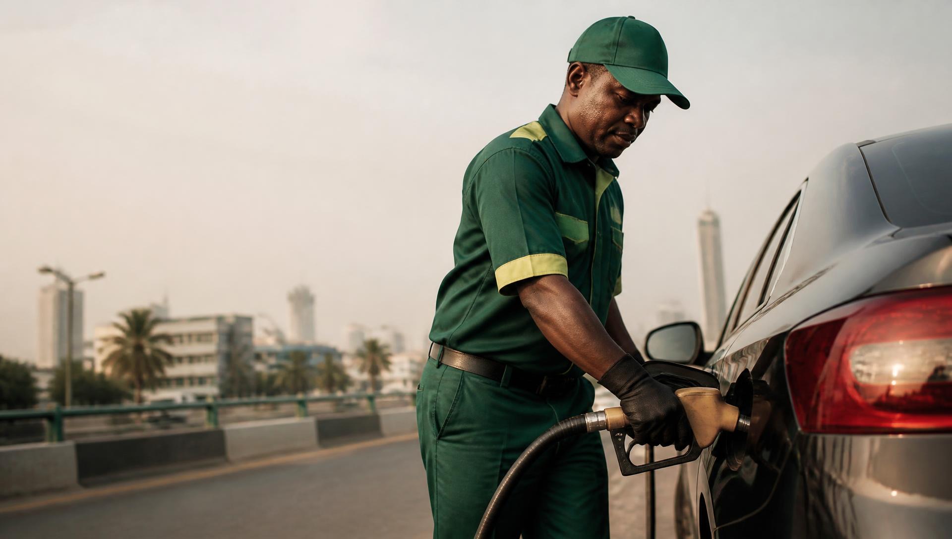 A Go N' Fill attendant refuelling a customer vehicle