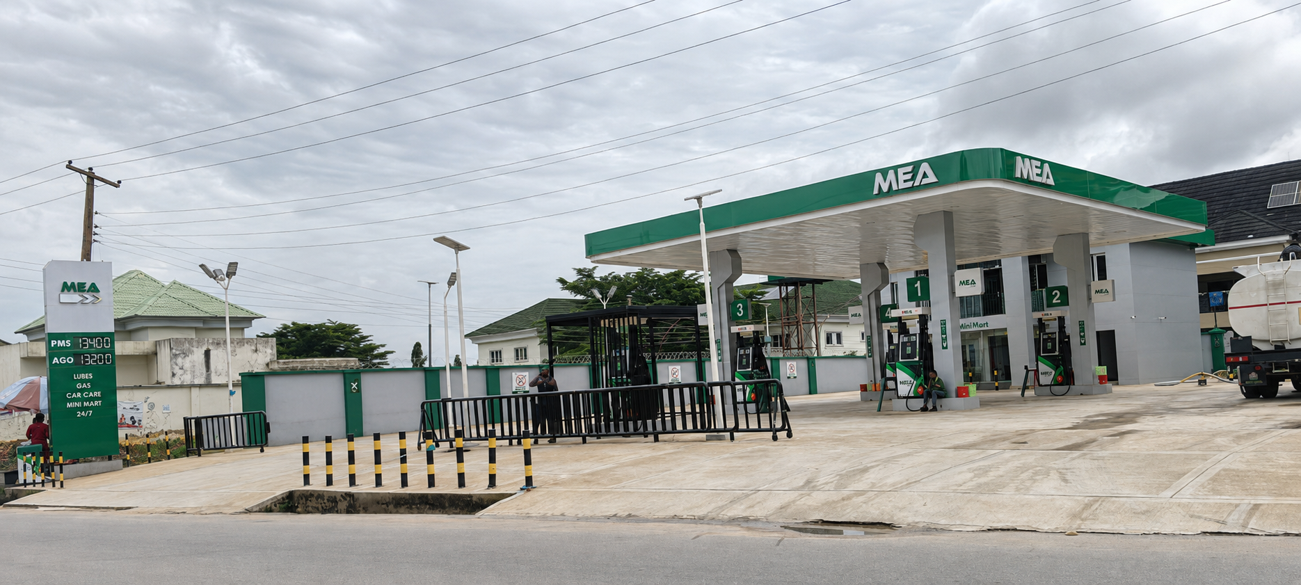 A road tanker discharging fuel at a roadside MEA station