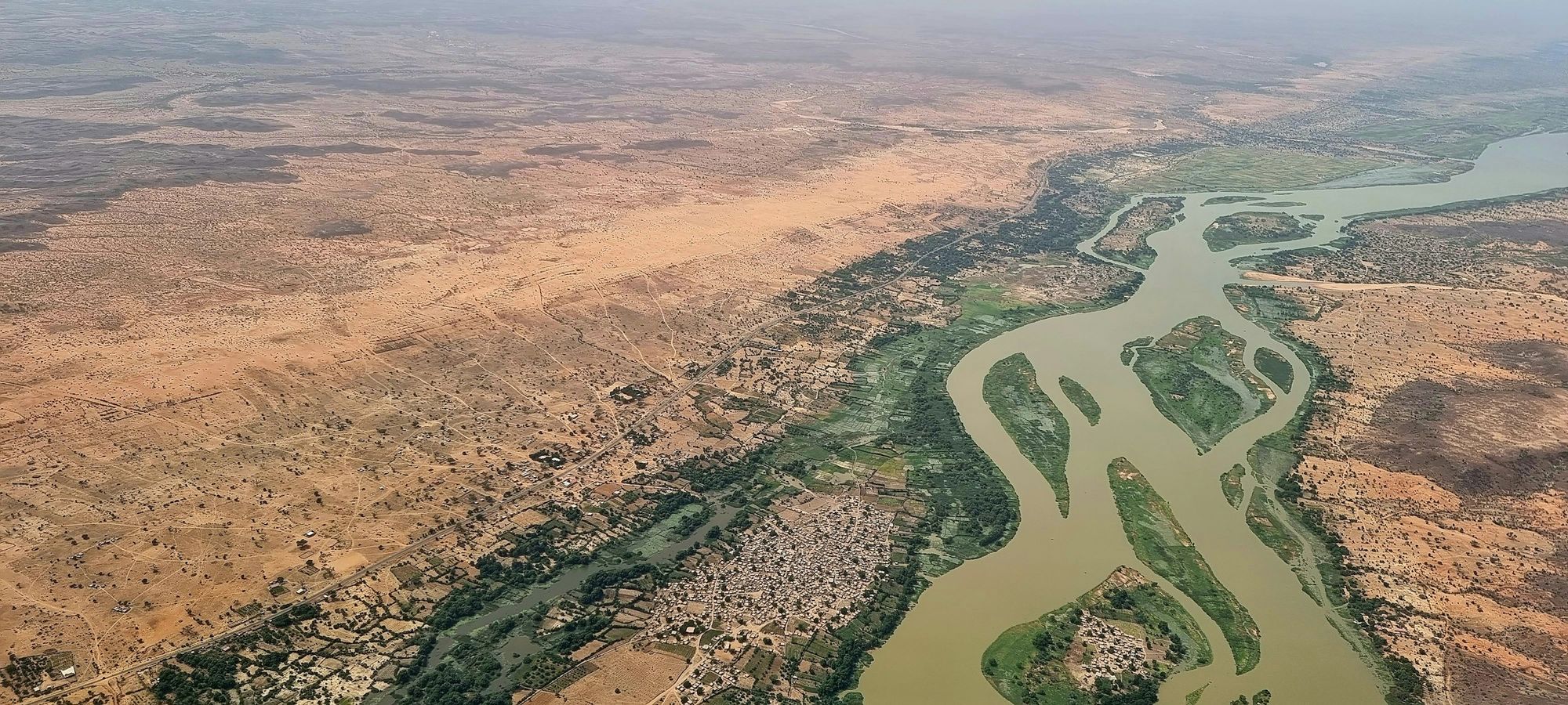 A river winding through dry Sahel land from above